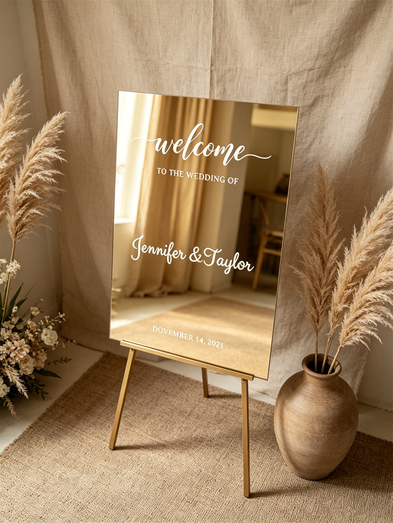Mirror acrylic welcome signs, golden mirror wedding direction signs, custom wedding direction signs, ceremony welcome signs